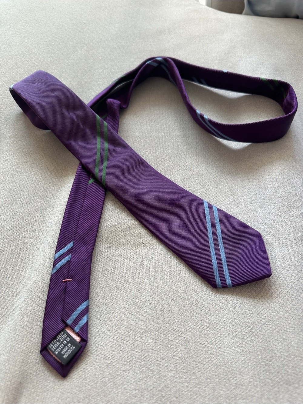Thomas Pink Purple Tie with Light Blue & Green Stripes